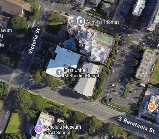 Google maps image that depicts the area of South Beretania Street near Victoria Street