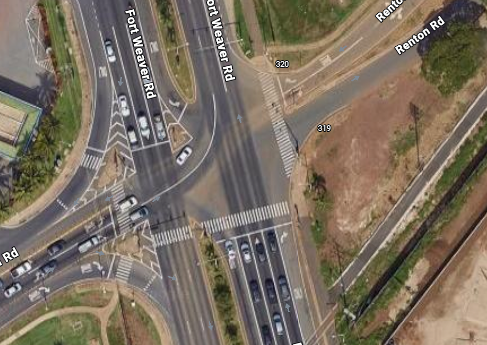 Google Maps image that depicts the area of Ft. Weaver Road and Renton Road.