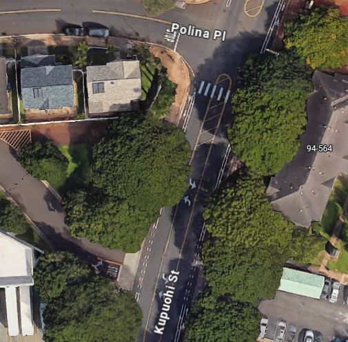 Google Maps image that depicts the area of Kupuohi Street and Polina Place